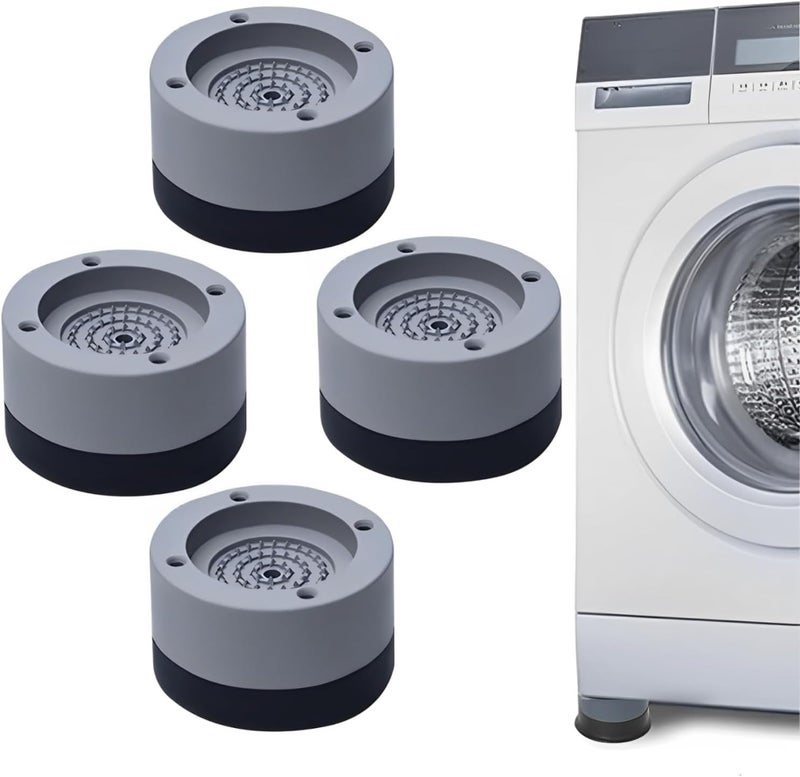 JD FRESH Washing Machine Vibration Pads/Bracket Base for Washing Machine/Noise Reducing Refrigerator Stand with Height Adjustment Feet/Washing Machine Stands with Anti-Slip Rubber - Round (Grey-4 Pcs) - Image 1