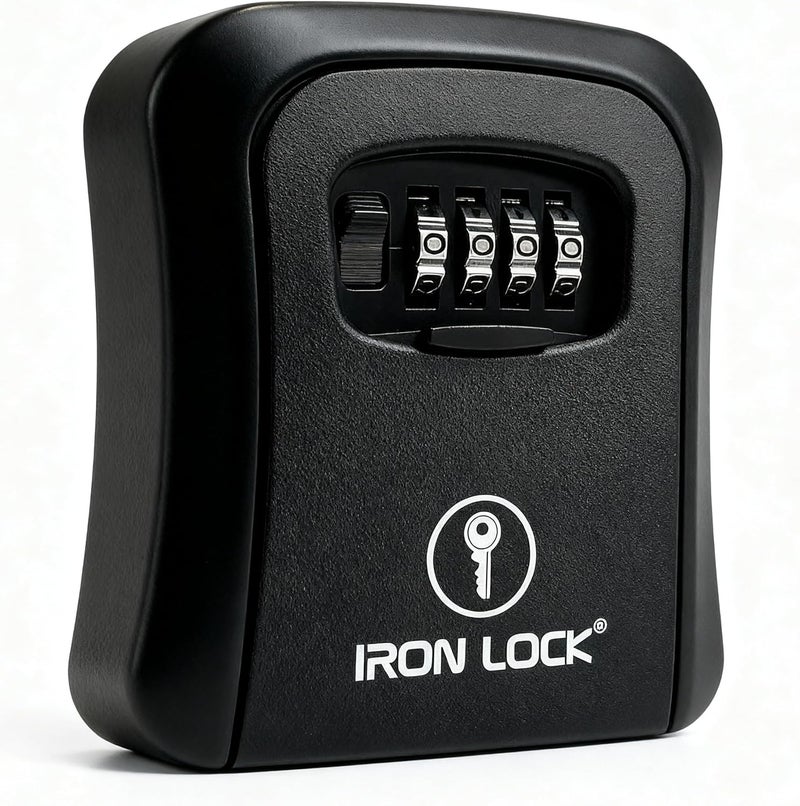 Iron Lock ® Key Lock Box Wall Mount – Medium Waterproof Heavy-Duty Metal Safe with 4-Digit Combination for Outdoor Access, Home Entry, Office Security, Rentals & Airbnb Use (Black, Medium) - Image 1