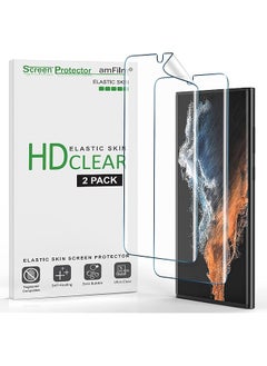 (2 Pack) amFilm Elastic Skin Screen Protector for Samsung Galaxy S22 Ultra 5G 6.8 inch, Fingerprint ID Compatible, with Easy Installation Alignment Tool and Video, HD Clear, TPU Film Full Coverage