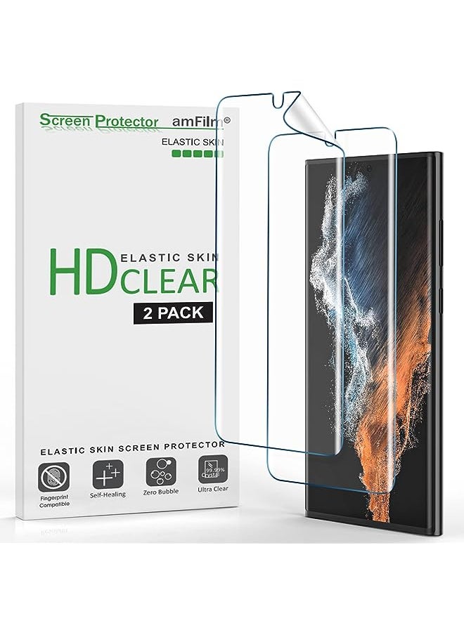 Amfilm - (2 Pack) amFilm Elastic Skin Screen Protector for Samsung Galaxy S22 Ultra 5G 6.8 inch, Fingerprint ID Compatible, with Easy Installation Alignment Tool and Video, HD Clear, TPU Film Full Coverage - Image 1