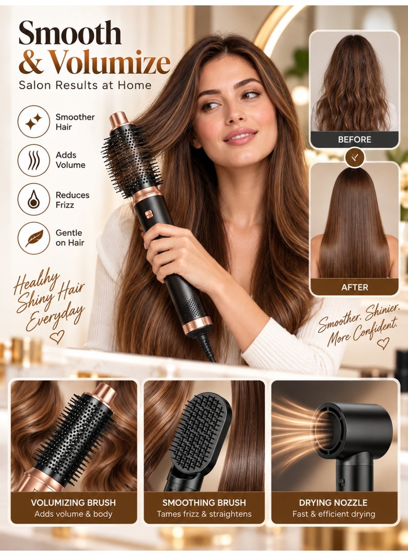 RION 5 in 1 Hair Styler Hot Air Brush – Hair Dryer, Curler, Straightener & Volumizer with Ionic Technology, Adjustable Heat Settings, Professional Multi Styling Tool for All Hair Types - Image 3