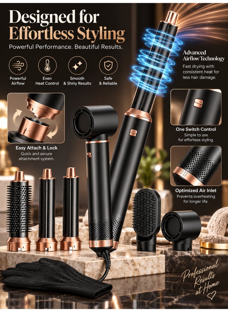 RION 5 in 1 Hair Styler Hot Air Brush – Hair Dryer, Curler, Straightener & Volumizer with Ionic Technology, Adjustable Heat Settings, Professional Multi Styling Tool for All Hair Types - Image 4