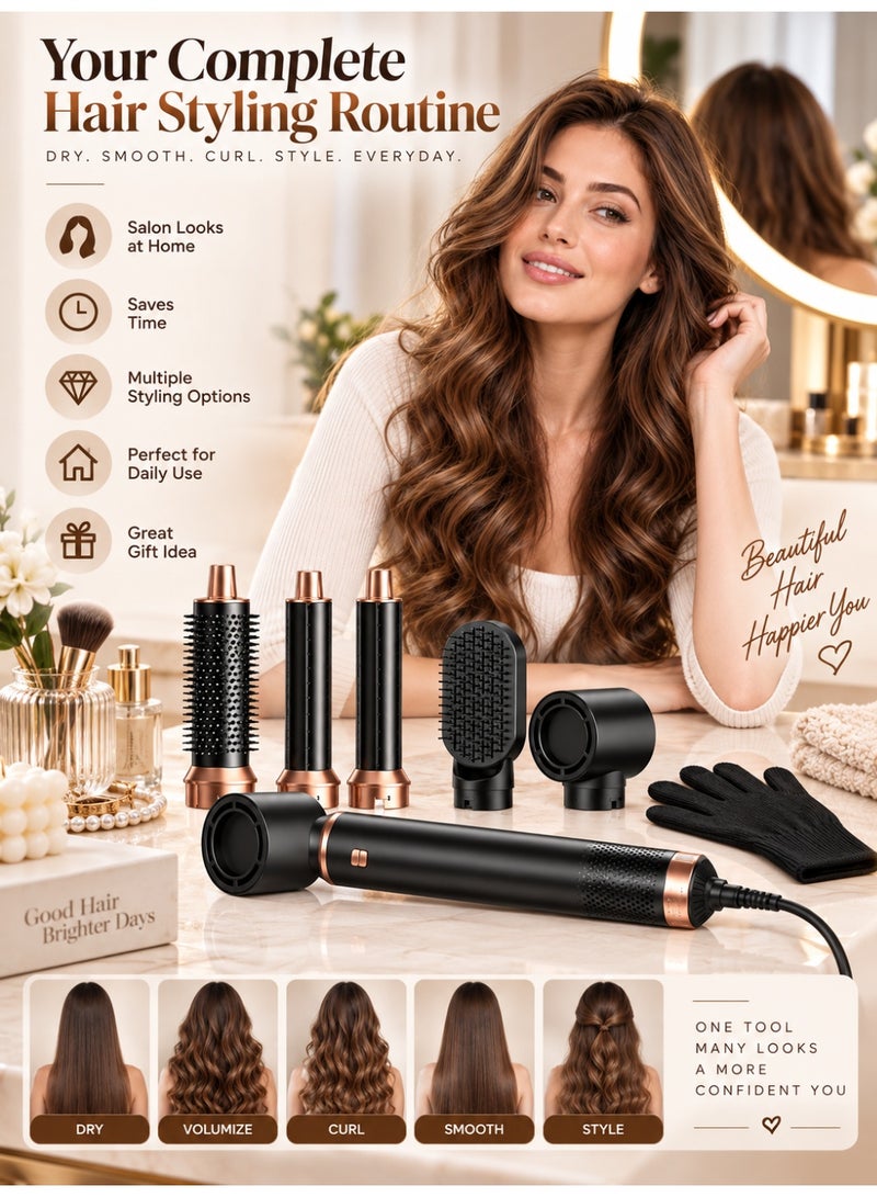 RION 5 in 1 Hair Styler Hot Air Brush – Hair Dryer, Curler, Straightener & Volumizer with Ionic Technology, Adjustable Heat Settings, Professional Multi Styling Tool for All Hair Types - Image 5