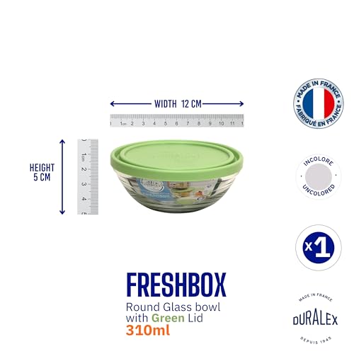 Duralex® Fresh Box Round Clear Glass Storage With Green Lid, 310ml | Tempered Glass, Durable, Microwave Freezer Dishwasher Safe, Set of 1 Pc - Image 4