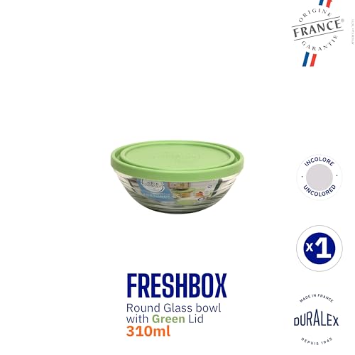 Duralex® Fresh Box Round Clear Glass Storage With Green Lid, 310ml | Tempered Glass, Durable, Microwave Freezer Dishwasher Safe, Set of 1 Pc - Image 2