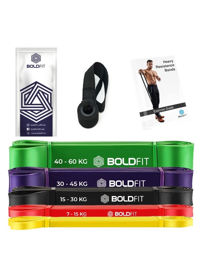 BOLDFIT شريط مقاومة ثقيل من المطاط الطبيعي لمجموعة تمارين التمدد والسحب للمنزل وصالة الألعاب الرياضية للرجال والنساء، مجموعة من 5 - Image 1