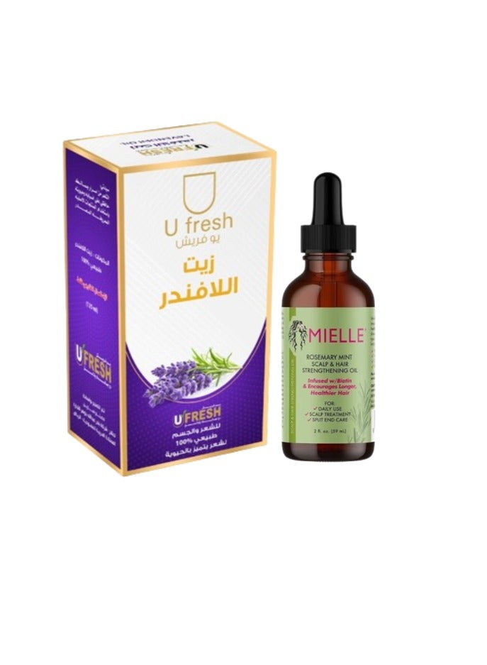 يو فريش زيت الروزماري والنعناع لتقوية فروة الرأس والشعر 59 مل وزيت اللافندر للشعر والجسم 125 مل - Image 1