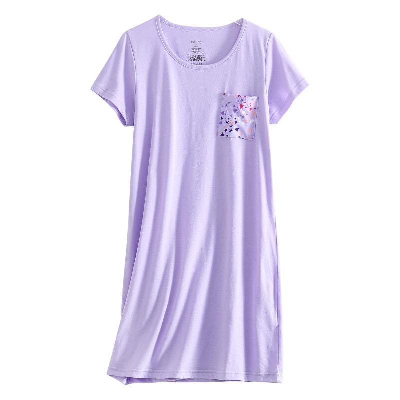 PNAEONG Women's Cotton Nightgown Sleepwear Short Sleeves Shirt Casual Print Sleepdress SY003-Paisley+C Fly+C Purple-2XL - Image 4