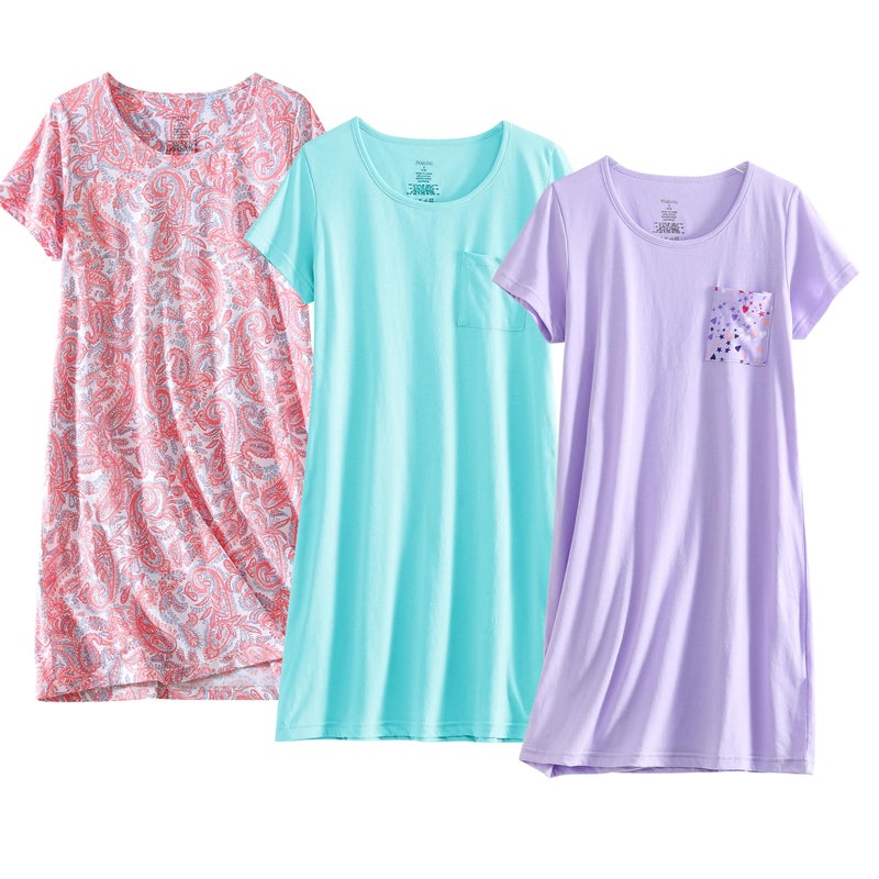 PNAEONG Women's Cotton Nightgown Sleepwear Short Sleeves Shirt Casual Print Sleepdress SY003-Paisley+C Fly+C Purple-2XL - Image 1