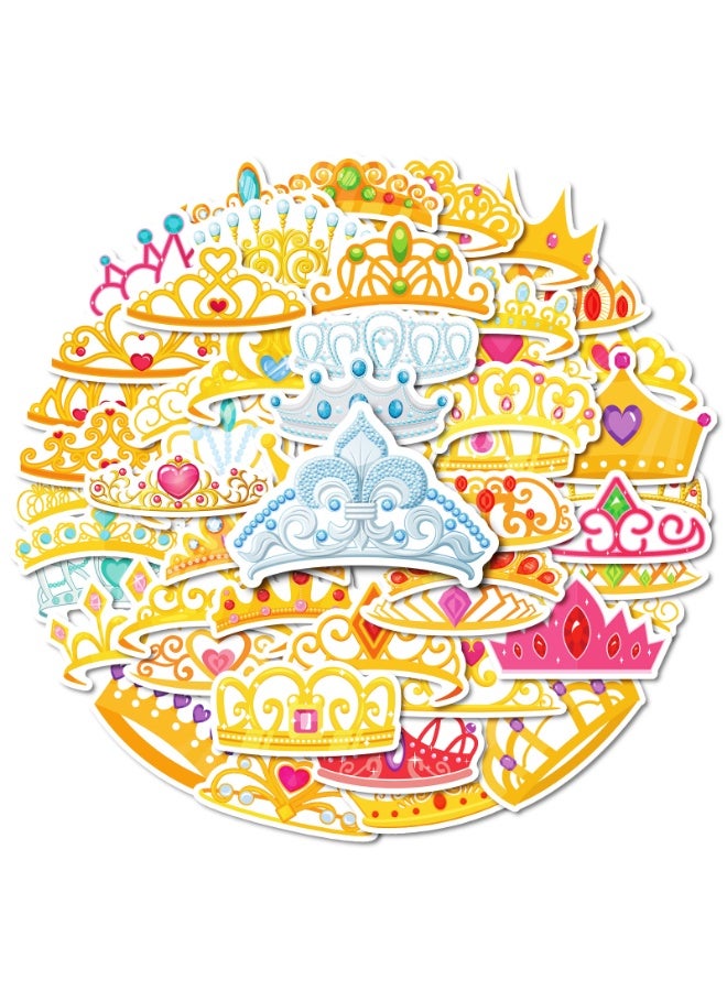 NIBEMINENT 50 Pcs Dream Crystal Princess Crown Deco Kit Waterproof Stickers, High Definition Printing Bright Colors, Suitable for Laptop Skateboard Luggage Water Bottle Guitar DIY - Image 1
