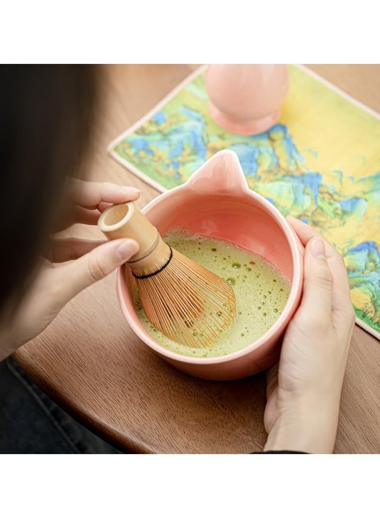 Matcha Whisk Set - Matcha Bowl and Whisk, 20 OZ, Matcha Whisk Stand (Ceramic Chasen Holder), with Spoon and Tea Cloth-5Pcs Matcha Kit for Matcha Tea Ceremony Gifts (Light Pink) - Image 4