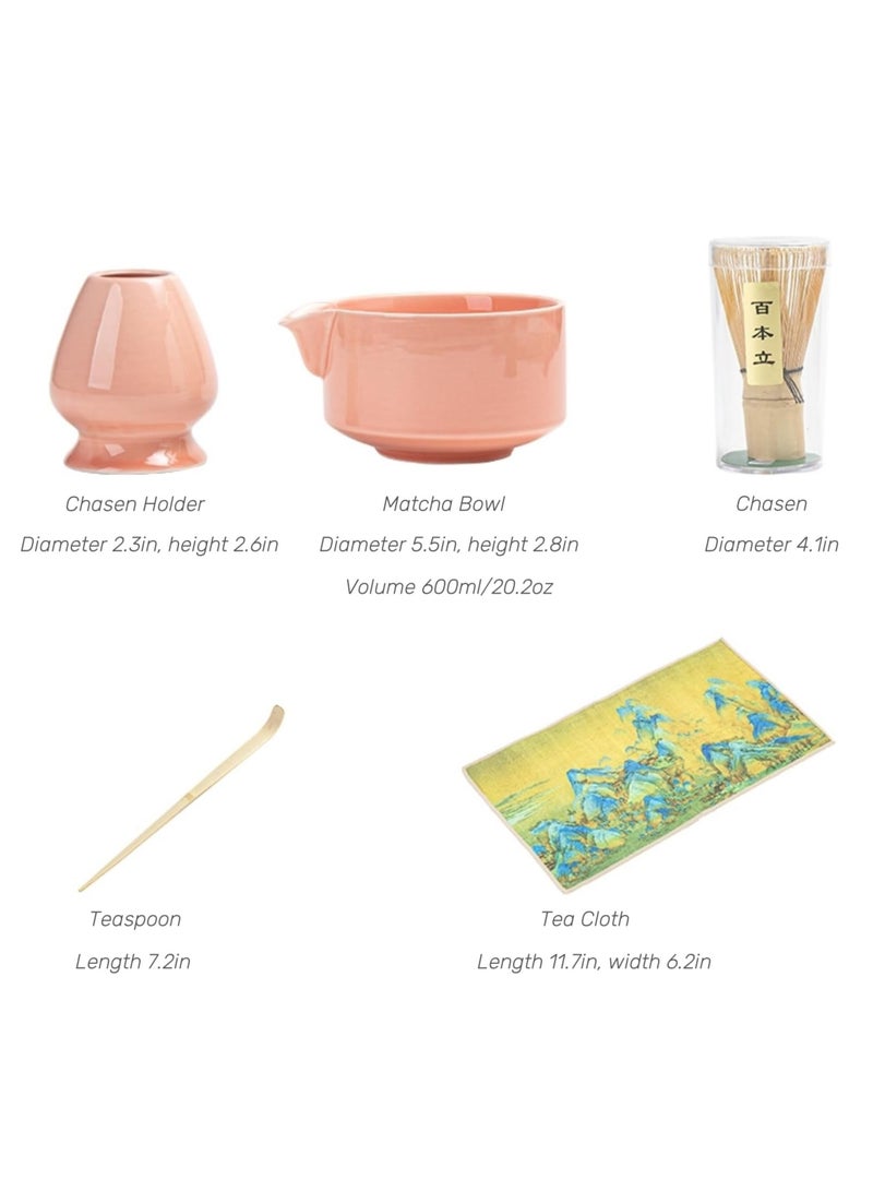 Matcha Whisk Set - Matcha Bowl and Whisk, 20 OZ, Matcha Whisk Stand (Ceramic Chasen Holder), with Spoon and Tea Cloth-5Pcs Matcha Kit for Matcha Tea Ceremony Gifts (Light Pink) - Image 2