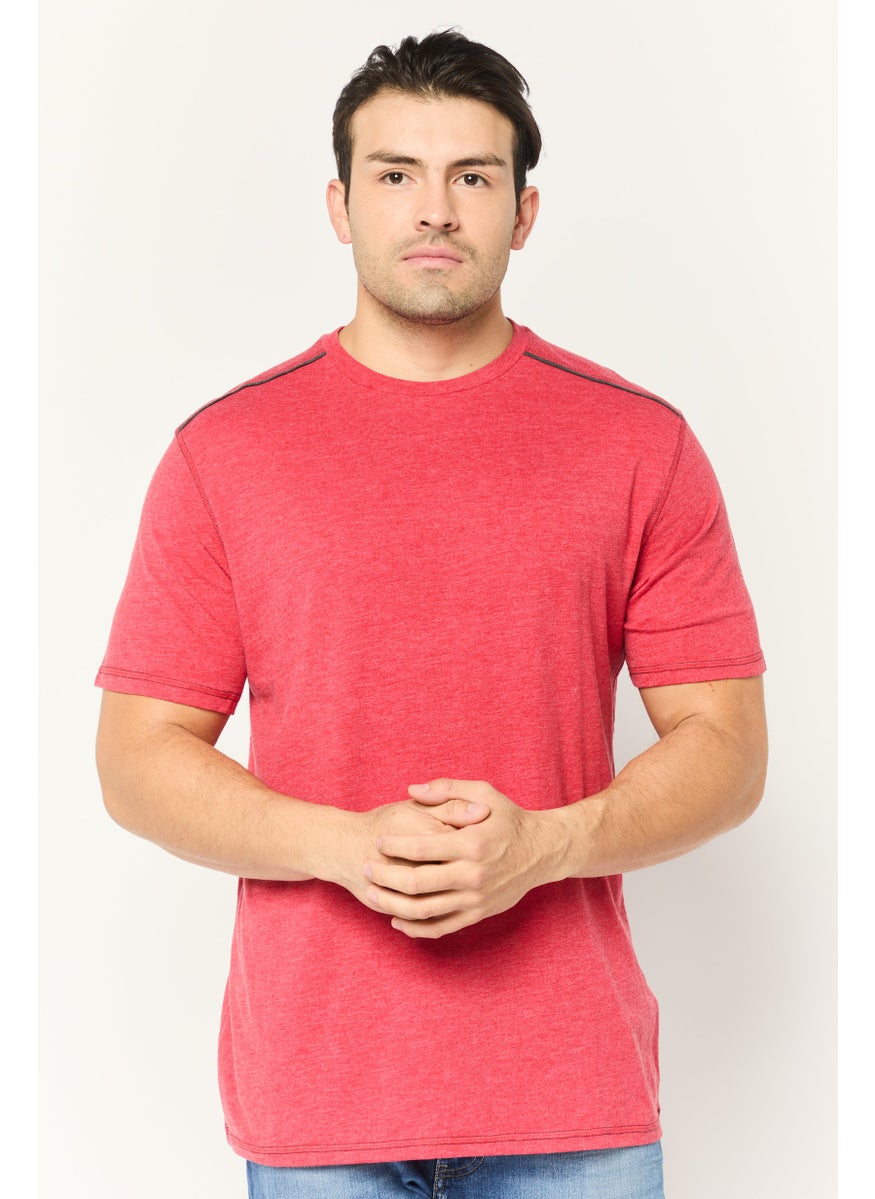 Company Eighty One - Men Crew Neck Short Sleeve Heather T-Shirts, Red - Image 1