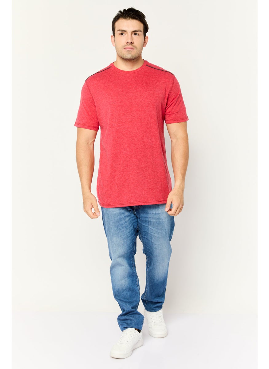 Company Eighty One - Men Crew Neck Short Sleeve Heather T-Shirts, Red - Image 1