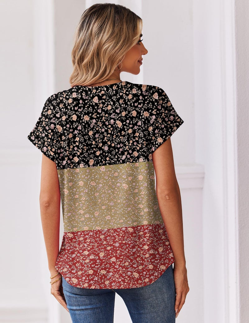 Zeagoo Short Sleeve Shirts for Women Floral Boho Blouses V Neck Fashion Clothing Summer Business Work Top - Image 5