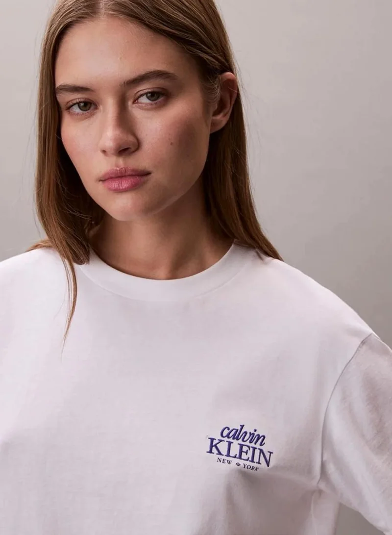 Calvin Klein Bright White Relaxed Embroidered Logo T-Shirt for Women | Best Price UAE