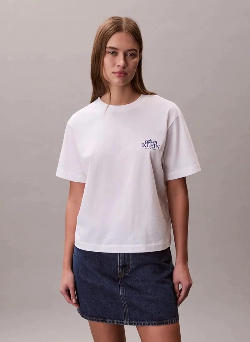 Calvin Klein Bright White Relaxed Embroidered Logo T-Shirt for Women | Best Price UAE