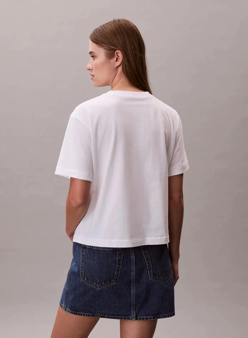 Calvin Klein Bright White Relaxed Embroidered Logo T-Shirt for Women | Best Price UAE