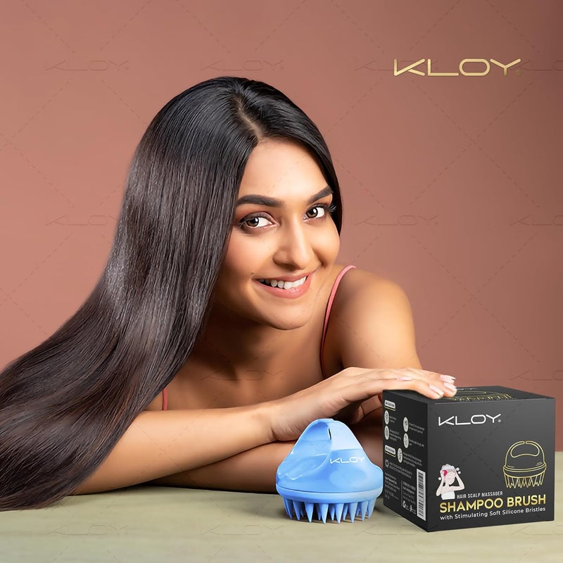 KLOY Hair Scalp Massager Shampoo Brush With Soft Silicone Bristles- Blue - Image 3