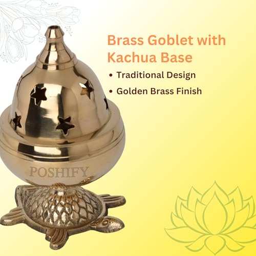POSHIFY Goblet Diya with Kachua Base - Luxury Handcrafted Brass Puja Diya for Spiritual Growth, Meditation & Traditional Indian Decor - Image 3