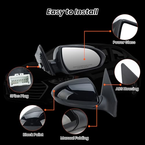 Clidr Passenger Side Mirror Compatible with 2017 2018 2019 2020 Hyundai Elantra Non-Heated Manual Folding Rear View Mirror Replace 87620F3050 Black 3 Pins - Image 5