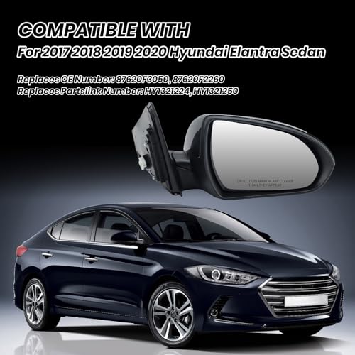 Clidr Passenger Side Mirror Compatible with 2017 2018 2019 2020 Hyundai Elantra Non-Heated Manual Folding Rear View Mirror Replace 87620F3050 Black 3 Pins - Image 2