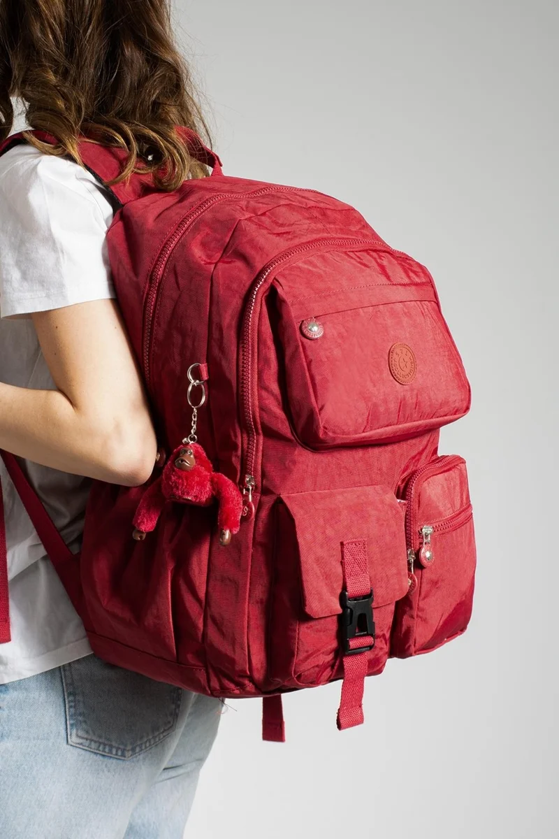دومينو Crinkle Waterproof Large Size Red Clinkir Backpack/laptop Travel School Bag 15.6 High School