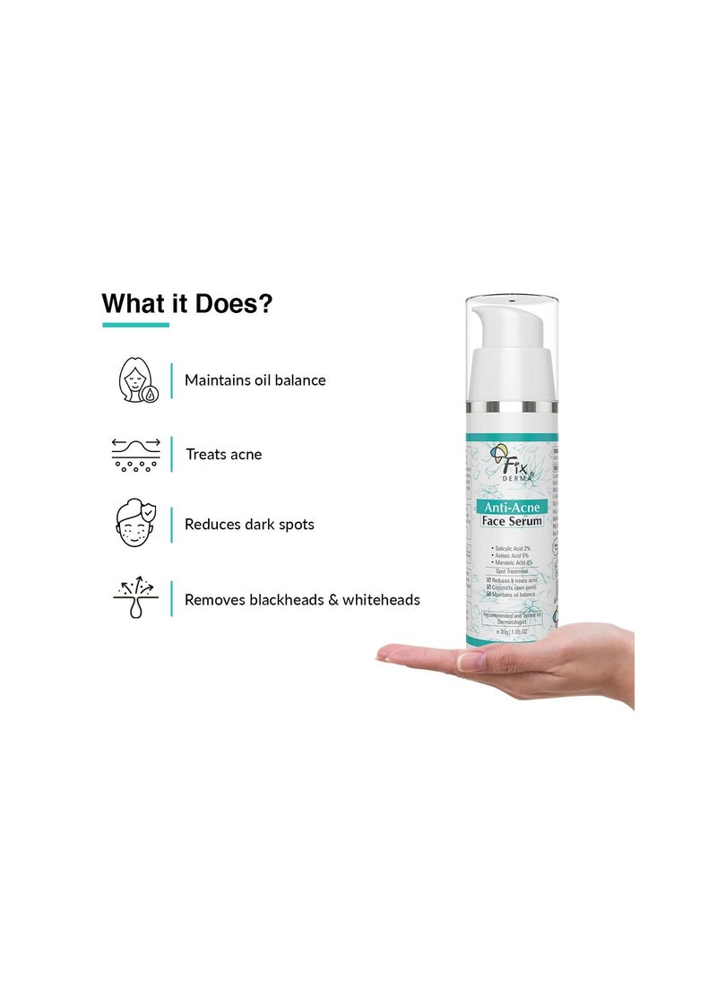 FIXDERMA Fixderma 2% Salicylic Acid Serum for Anti Acne & Spot Treatment with 5% Azelaic Acid & 4% Mandelic Acid | Anti Acne Face Serum | Face Serum for Men & Women | Face Serum for Oily Skin - 30g  - Image 2