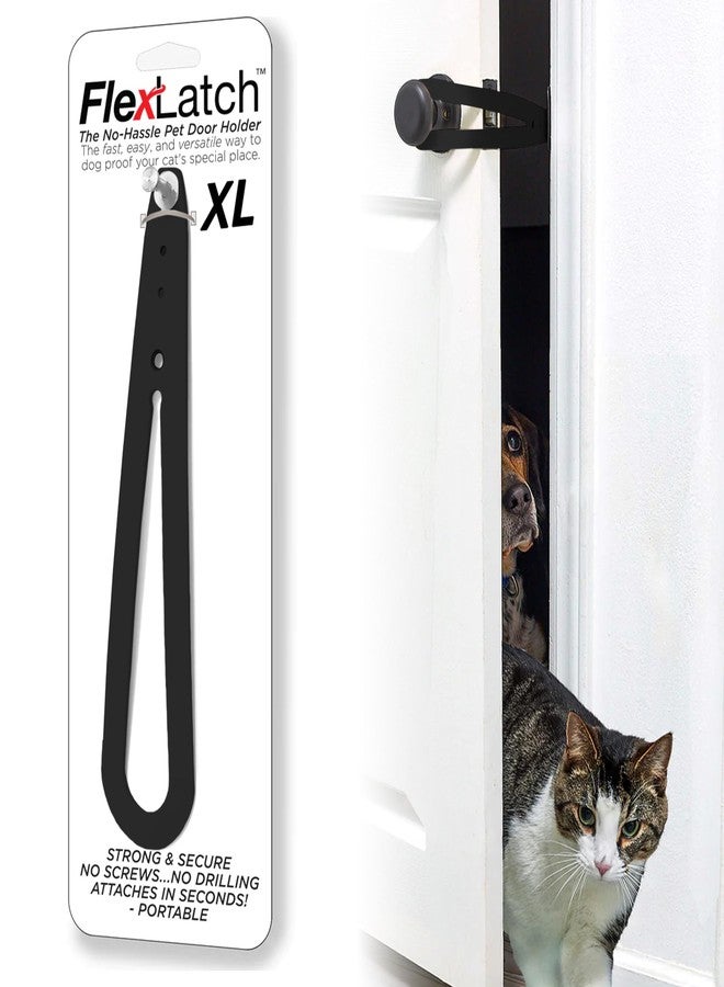 FlexLatch Cat Door Holder Latch - Black Cat Door Alternative Installs Fast Flex Latch Strap Let's Cats in and Keeps Dogs Out of Litter & Food. Safe Baby Proof One Piece No Measuring Extra Easy X-Large - Image 1