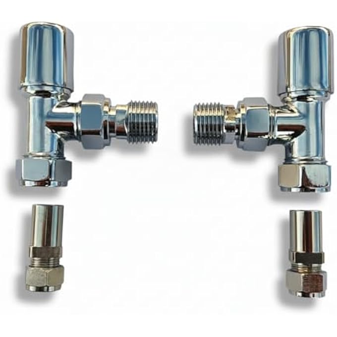MILANO ANGLED CHROME 10MM TOWEL RAIL VALVES 1/2" /10MM RADIATOR VALVES - Image 1