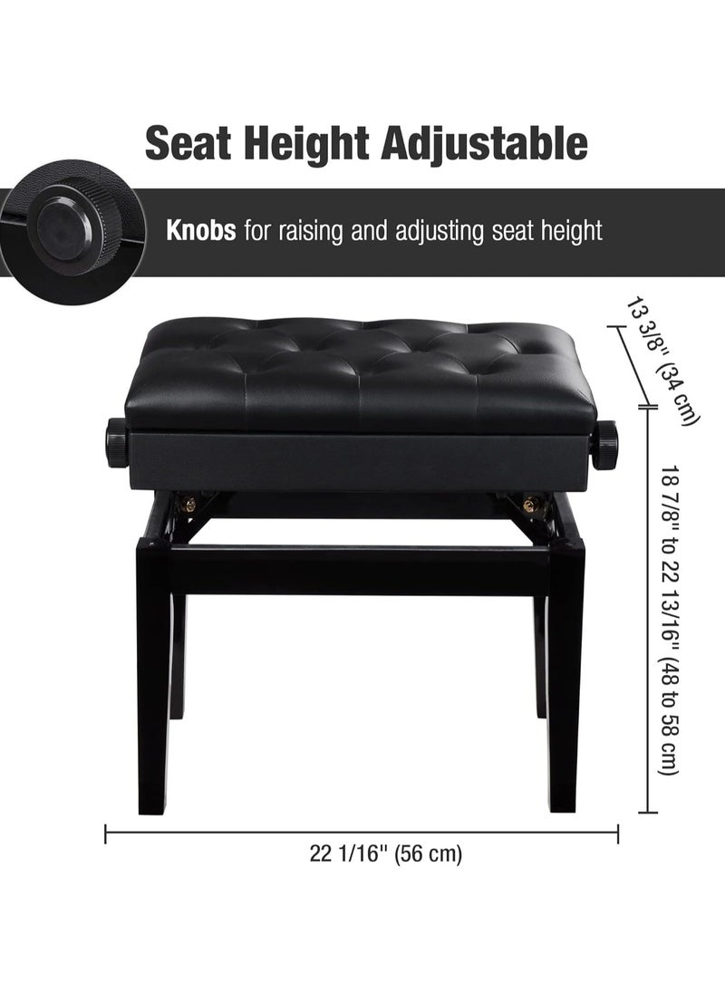 Generic Liftable Solid Wood Piano Bench Keyboard Bench Single Seat With Soft PU Leather Seat Cushion Adjustable Height Wooden Stool With Storage Bookcase Chair Weight Capacity 180kg Black  - Image 2