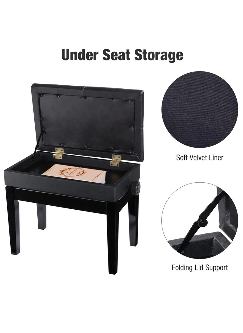 Generic Liftable Solid Wood Piano Bench Keyboard Bench Single Seat With Soft PU Leather Seat Cushion Adjustable Height Wooden Stool With Storage Bookcase Chair Weight Capacity 180kg Black  - Image 4