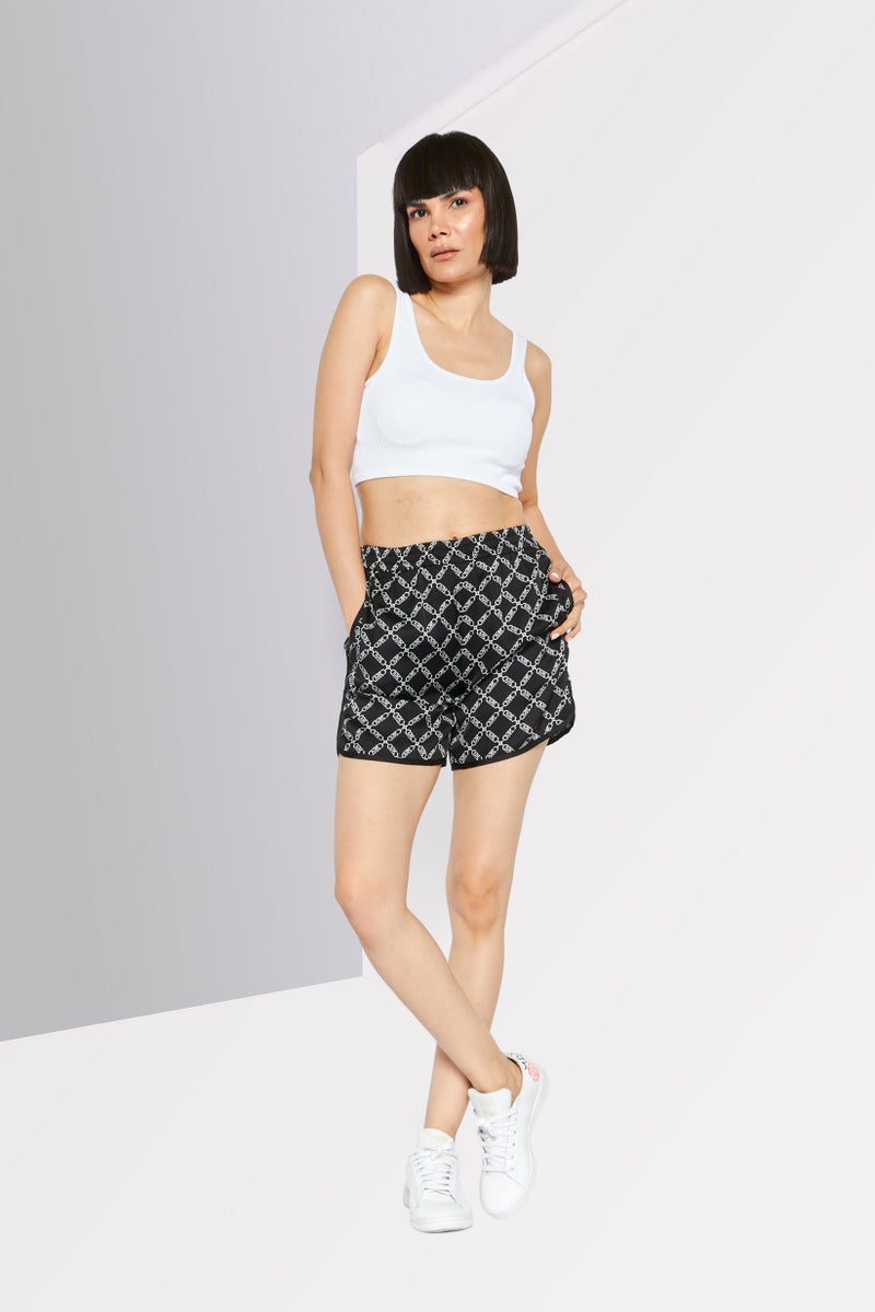 Michael Kors Women Monogram Satin Basic Shorts, Black  - Image 2