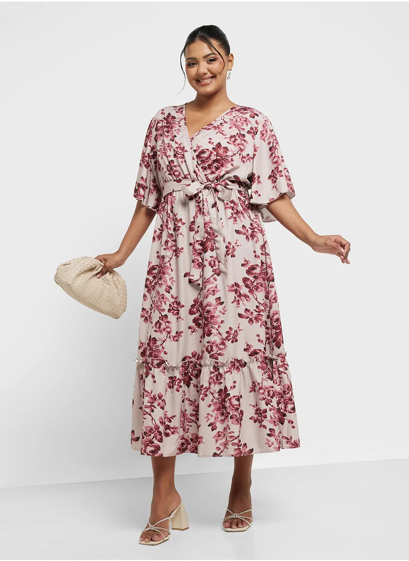 جينجر بلس A Line Floral Wrap Dress