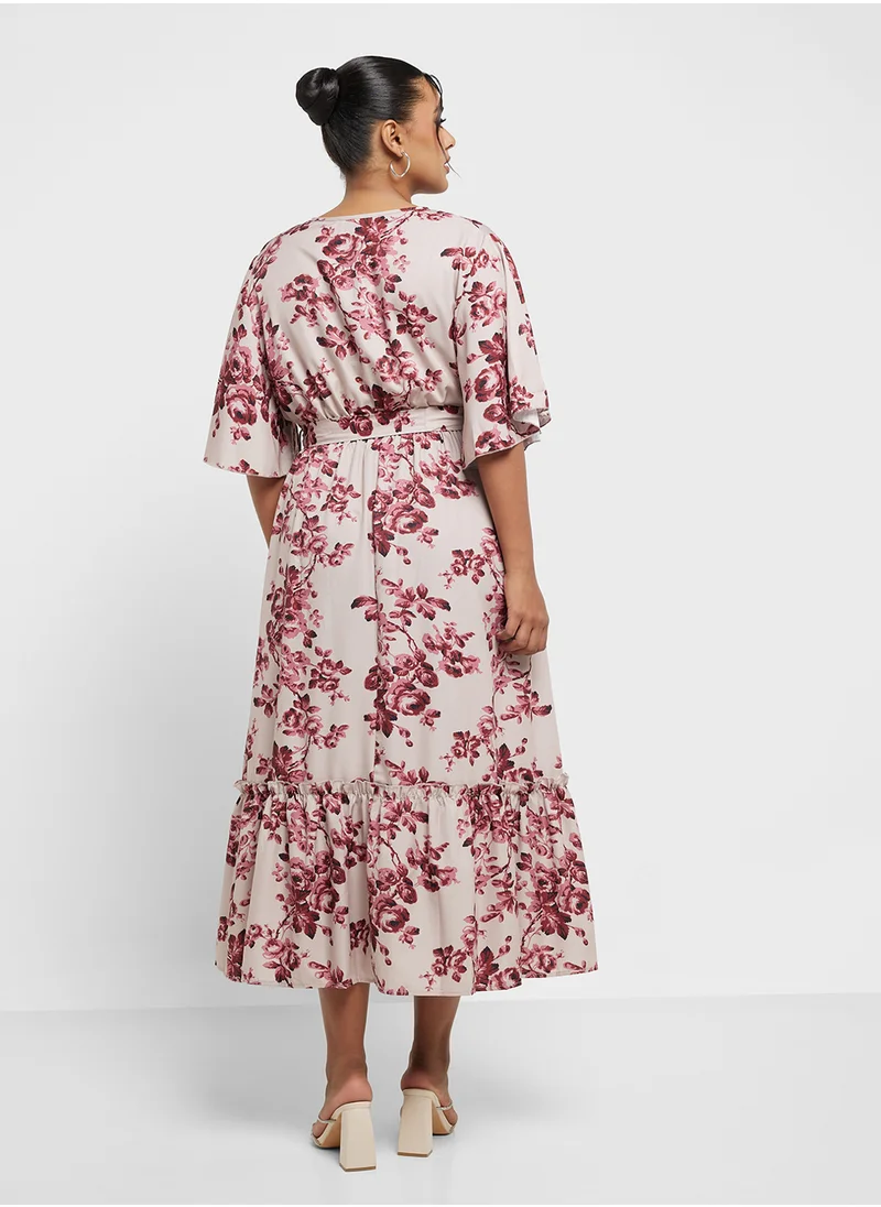 جينجر بلس A Line Floral Wrap Dress