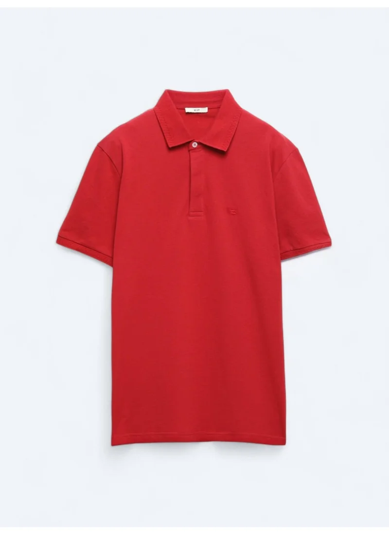 Kip Red Plain Polo Collar 100% Cotton T-Shirt