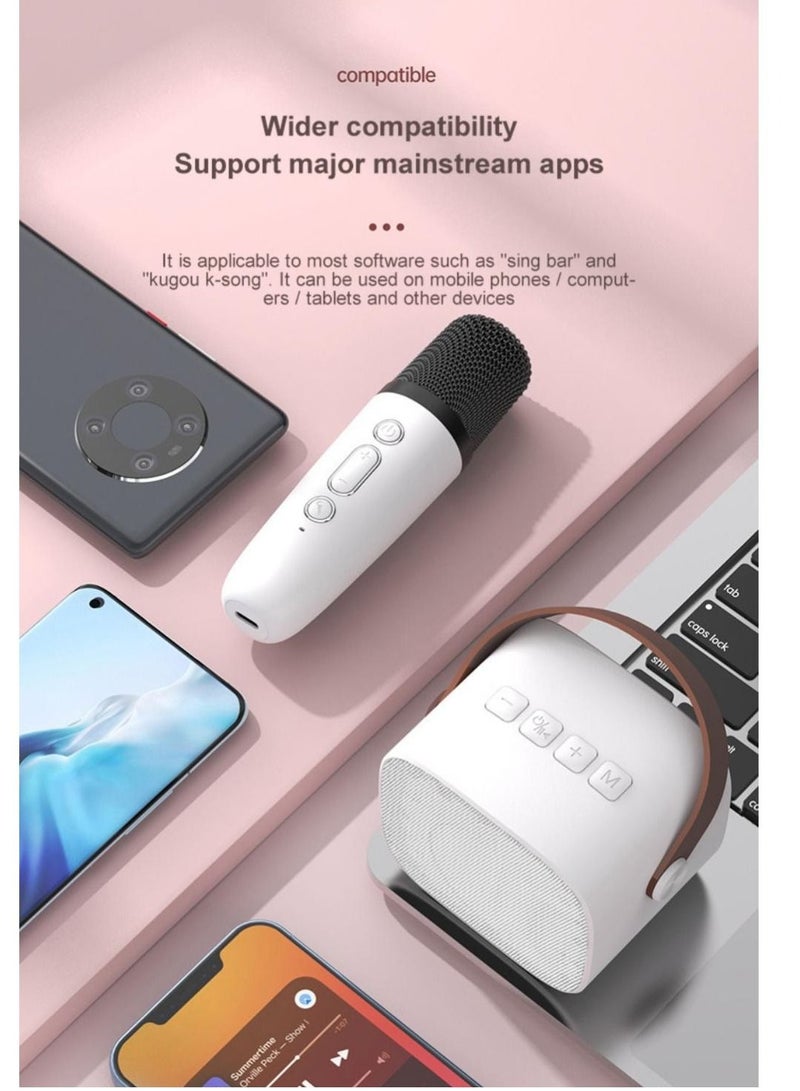 Wireless Bluetooth Speaker and Microphone Set with HiFi Sound, Adjustable High Bass, TF Card/Aux Cable Playback, and Wireless Sound Box in White - Image 3