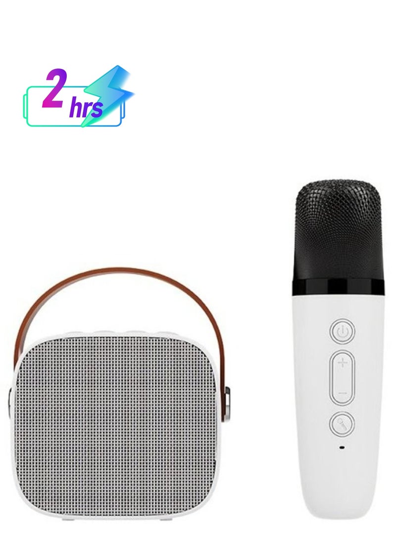 Wireless Bluetooth Speaker and Microphone Set with HiFi Sound, Adjustable High Bass, TF Card/Aux Cable Playback, and Wireless Sound Box in White - Image 1