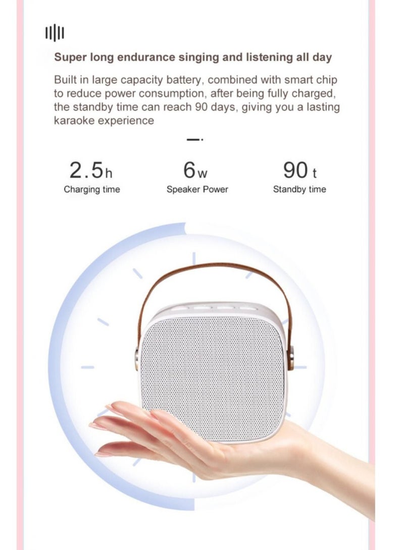 Wireless Bluetooth Speaker and Microphone Set with HiFi Sound, Adjustable High Bass, TF Card/Aux Cable Playback, and Wireless Sound Box in White - Image 4