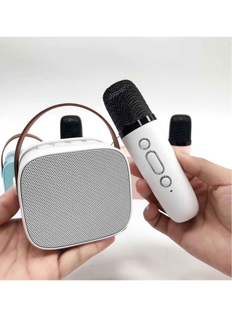 Wireless Bluetooth Speaker and Microphone Set with HiFi Sound, Adjustable High Bass, TF Card/Aux Cable Playback, and Wireless Sound Box in White - Image 2