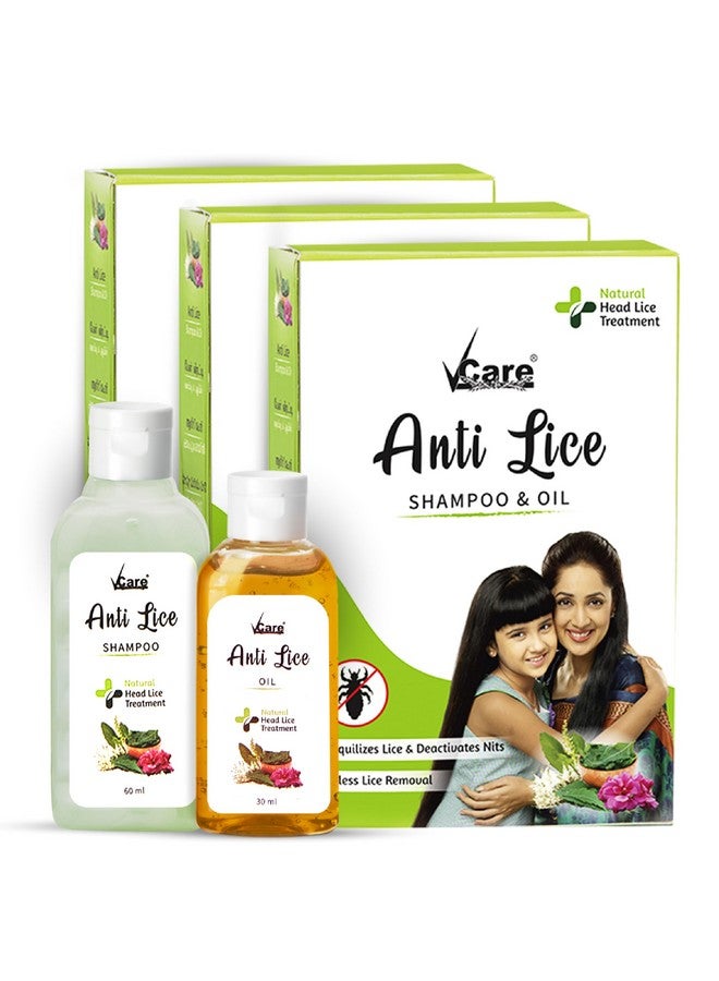 VCare مجموعة شامبو وزيت فركتس لمكافحة القمل - 90 مل، يزيل القمل والصئبان | علاج القمل | قمل الرأس | إزالة بيض القمل - عبوة من 3 - Image 1