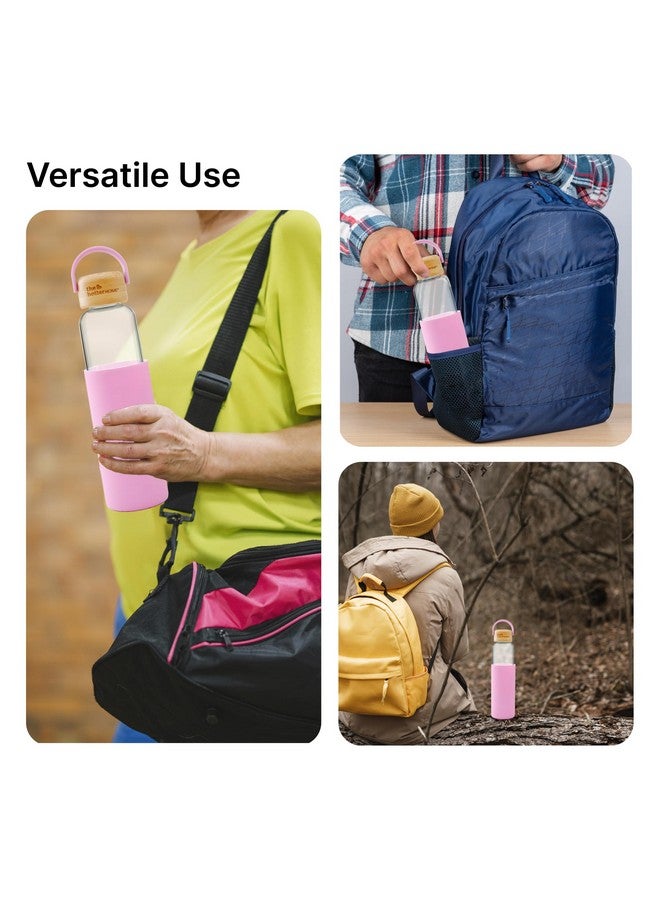 The Better Home Borosilicate Glass Water Bottle with Sleeve (500ml) | Bamboo Lid & Silicon Sleeve | Fridge Water Bottles for Home, Office & Gym | Water Bottles for Fridge (Pink, Pack of 1) - Image 4