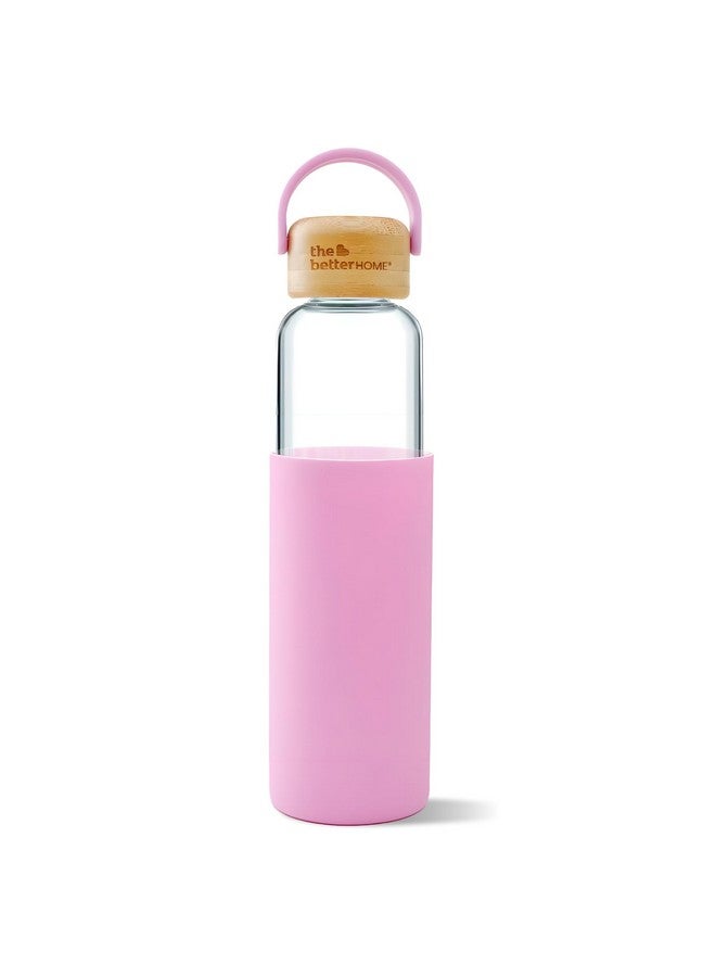 The Better Home Borosilicate Glass Water Bottle with Sleeve (500ml) | Bamboo Lid & Silicon Sleeve | Fridge Water Bottles for Home, Office & Gym | Water Bottles for Fridge (Pink, Pack of 1) - Image 1
