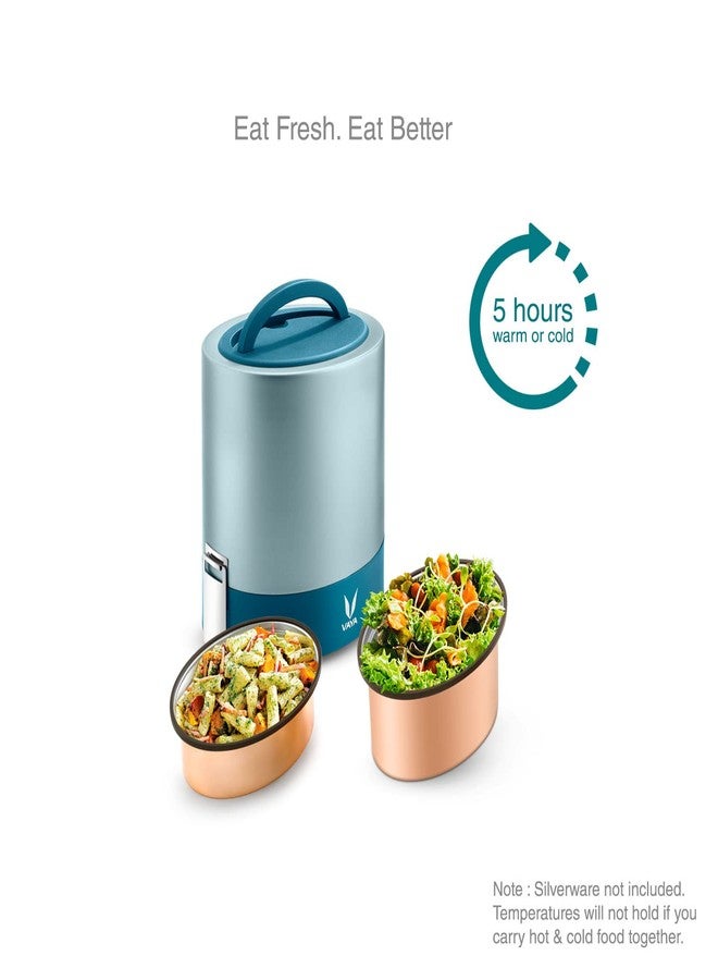 VAYA TYFFYN Lunch Box for Office for Men, Copper Finished Steel Lunch Box Without Bagmat,1000ml Vacuum Insulated Hot Lunch Box, Leakproof Hot Tiffin Box with 2 Containers,Blue - Image 5