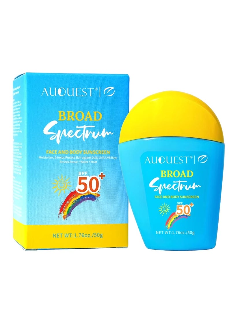 AuQuest 50g Sunscreen Cream for Face and Body SPF50+ Moisturizes and Helps Protect Skin Against Daily UVA UVB Rays Lightweight Water Sweat and Heat Resistant Broad Spectrum SPF 50 Sunscreen Cream - Image 1