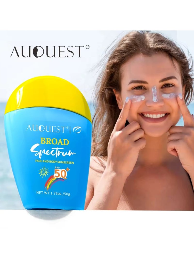 AuQuest 50g Sunscreen Cream for Face and Body SPF50+ Moisturizes and Helps Protect Skin Against Daily UVA UVB Rays Lightweight Water Sweat and Heat Resistant Broad Spectrum SPF 50 Sunscreen Cream - Image 2