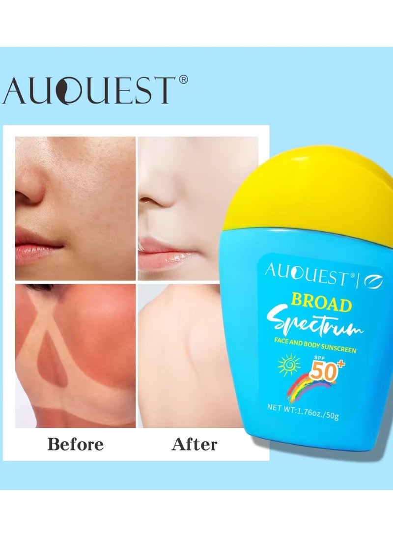 AuQuest 50g Sunscreen Cream for Face and Body SPF50+ Moisturizes and Helps Protect Skin Against Daily UVA UVB Rays Lightweight Water Sweat and Heat Resistant Broad Spectrum SPF 50 Sunscreen Cream - Image 3