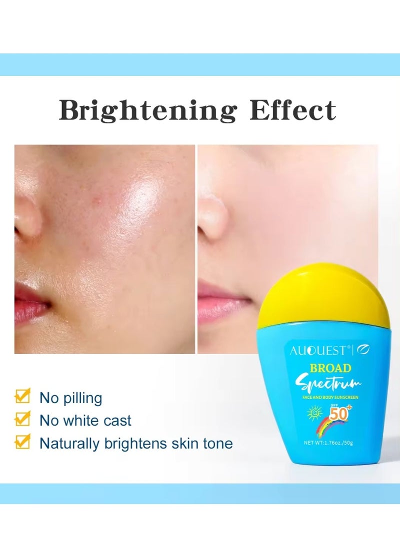 AuQuest 50g Sunscreen Cream for Face and Body SPF50+ Moisturizes and Helps Protect Skin Against Daily UVA UVB Rays Lightweight Water Sweat and Heat Resistant Broad Spectrum SPF 50 Sunscreen Cream - Image 5