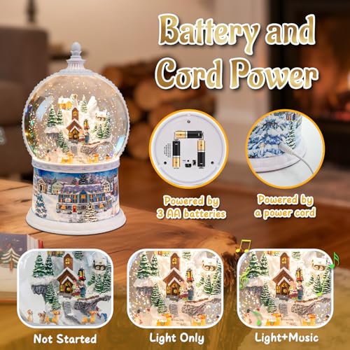 DGSCAK Large Christmas Snow Globes,Village Xmas Lighted Glitter Snow Globes, Musical Box with 8 Songs, 6 Hours Timer Deluxe Carousel Snow Globes - Image 4