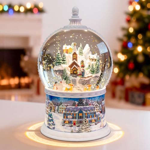 DGSCAK Large Christmas Snow Globes,Village Xmas Lighted Glitter Snow Globes, Musical Box with 8 Songs, 6 Hours Timer Deluxe Carousel Snow Globes - Image 1